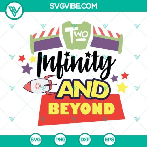 Two Infinity And Beyond Buzz Lightyear themed SVG images for a 2nd Birthday celebration. Great for Space-themed parties.