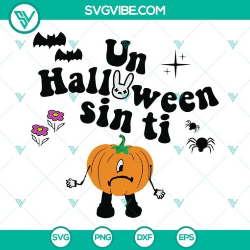 Bad Bunny heart pumpkin Halloween SVG download, Un Halloween Sin Ti SVG files, perfect for festive crafts.