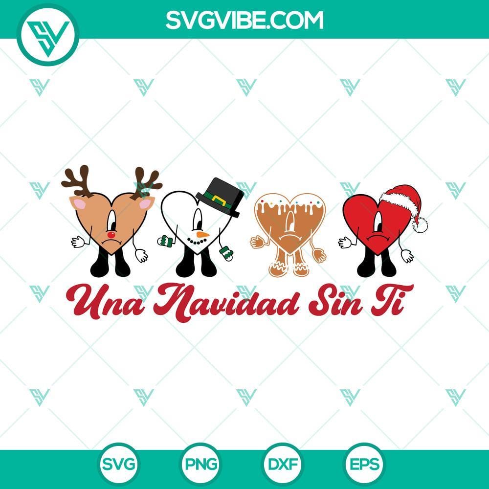 una-navidad-sin-ti-svg-bad-bunny-santa-claus-reindeer-snowman-gingerbread-christmas-svg-5-mockup.jpg Bad Bunny themed Christmas SVG with Santa Claus, reindeer, and snowman, titled Una Navidad Sin Ti. Perfect for holiday crafts.