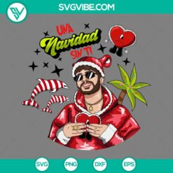 Christmas-themed Bad Bunny Heart SVG images with multiple formats like PNG, EPS, DXF - Una Navidad Sinti design for digital projects.