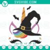Unicorn face witch Halloween machine embroidery design, cute and spooky for Halloween crafts and decorations.