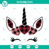 Unicorn Valentine SVG Download Bundle with buffalo plaid hearts, perfect for crafts and DIY projects.