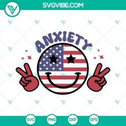 Smiley face American flag on United States of Anxiety SVG file, patriotic digital design for USA-themed projects.
