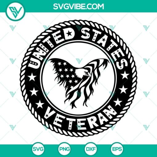 United States Veteran eagle and text SVG design, patriotic USA military silhouette, digital file for crafts and projects.