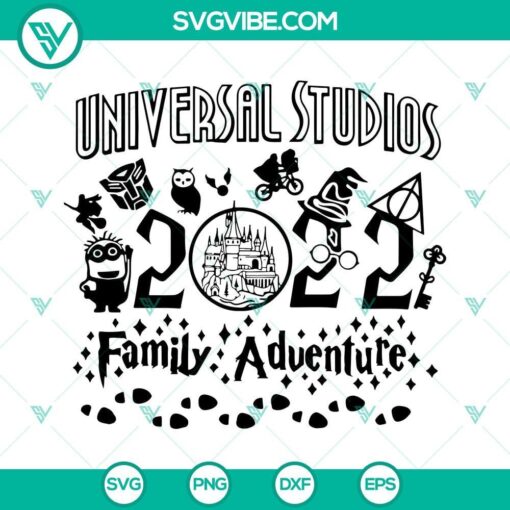 Universal Studios & Magic Kingdom 2022 family adventure SVG download featuring iconic theme park symbols for crafting projects.