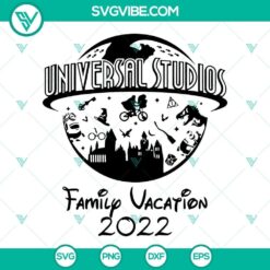 Universal Studios Family Vacation 2022 SVG File with holiday-themed design elements for digital crafts and projects.