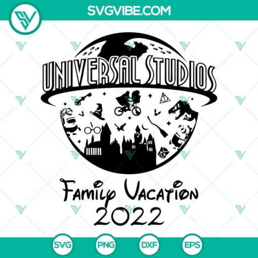 Universal Studios Family Vacation 2022 SVG File with holiday-themed design elements for digital crafts and projects.