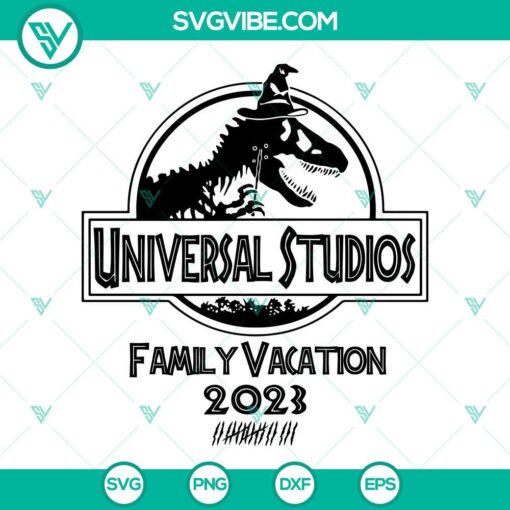 Universal Studios Family Vacation 2023 SVG with Jurassic Park theme, perfect for DIY craft projects and apparel.