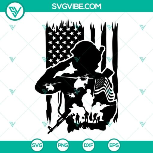 US flag soldier scene SVG with military and USA army elements for combat designs.