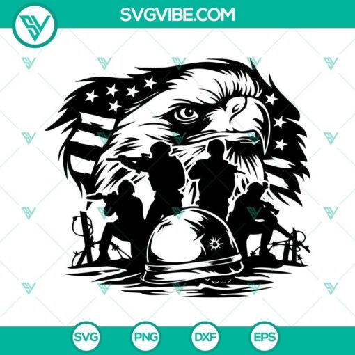 Patriotic eagle soldier SVG images with American flag. Ideal for military-themed designs. Downloadable military eagle SVG.