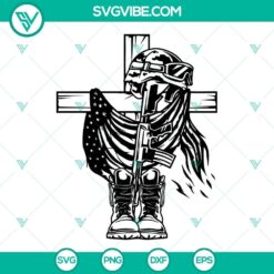 Military combat gear SVG clipart with USA veteran memorial cross design. Perfect for honoring veterans.