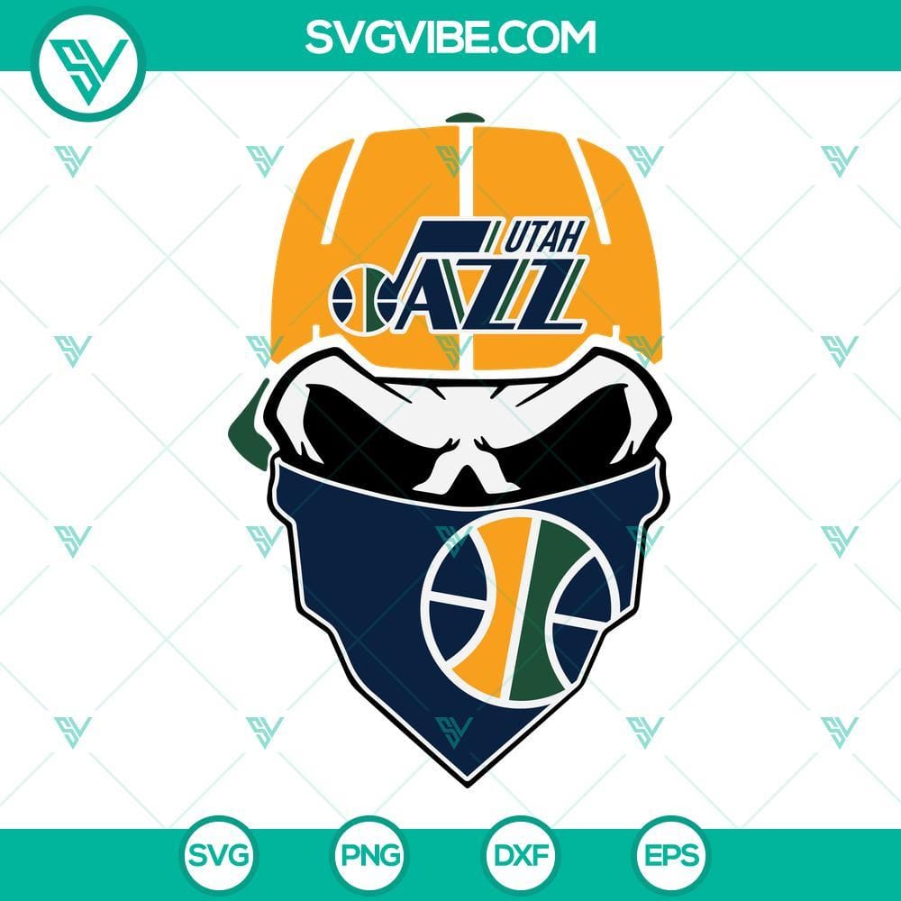 UTAH JAZZ SKULL SVG, Utah Jazz SVG, Basketball SVG Utah Jazz skull SVG design for basketball fans. Perfect SVG files for crafting projects and sports-themed decor.