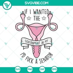 Feminist uterus SVG design showing middle finger gesture with text "If I Want The Government In My Uterus". Ideal for digital projects.