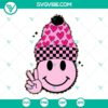 Valentine’s Day Beanie with Pink Smiley Face SVG File for crafts, pink smiley face design for Valentine's Day projects.