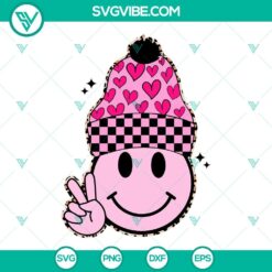 Valentine’s Day Beanie with Pink Smiley Face SVG File for crafts, pink smiley face design for Valentine's Day projects.