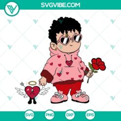 Valentines Bad Bunny SVG with heart design for Valentine's Day, featuring cute Baby Benito illustrations. Perfect for Valentine crafts.