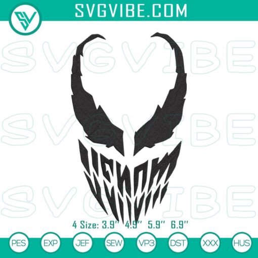 Venom movie-inspired machine embroidery file with intricate face designs, suitable for digital products.