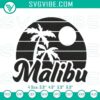 Vintage Malibu embroidery designs with California beach summer patterns featuring waves, surfboards, and palm trees.