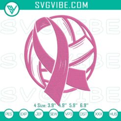 Volleyball pink ribbon embroidery design for breast cancer awareness sports file.