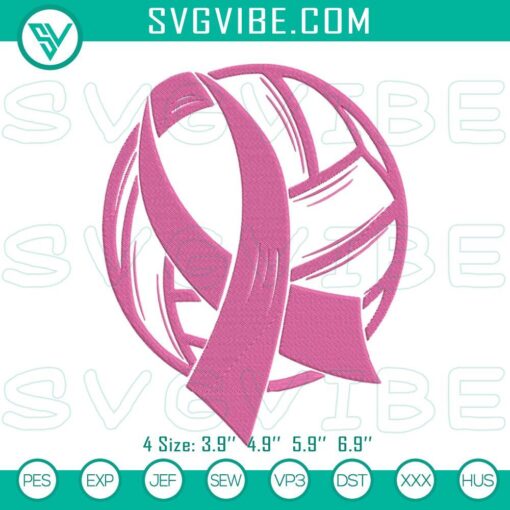 Volleyball pink ribbon embroidery design for breast cancer awareness sports file.