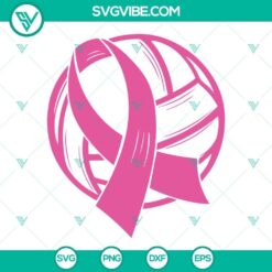 Pink ribbon volleyball SVG design for cancer support and breast cancer awareness. Ideal for crafts.