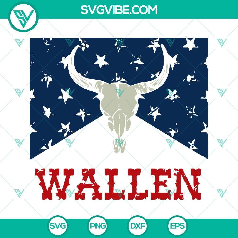 Wallen American Flag SVG, 4th Of July Wallen SVG, Wallen Bull Skull SVG Wallen American flag SVG download with 4th of July Wallen bull design, perfect for patriotic decorations.