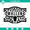 Wallen cow head leopard print SVG files featuring Morgan Wallen. Trendy country music design elements. Perfect for crafting projects.