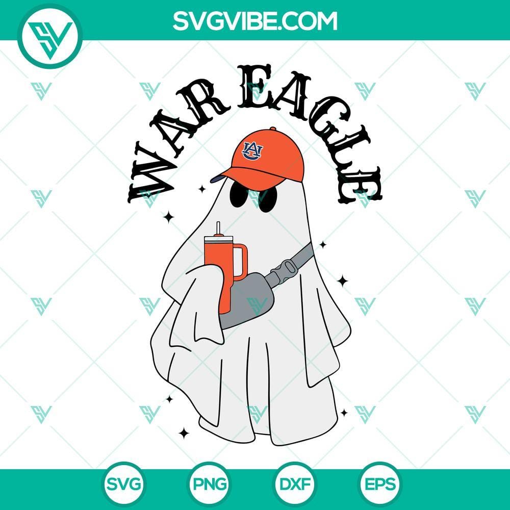 War Eagle Boojee Ghost SVG File, Auburn Tigers Ghost Drinking Stanley War Eagle Boojee Ghost SVG File featuring Auburn Tigers Ghost drinking from a Stanley cup. Perfect for Auburn fans.