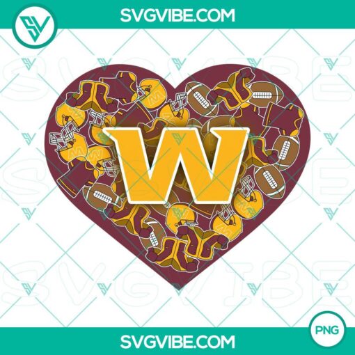 Washington Commanders heart-shaped Valentine's Day PNG file design with team logo, perfect for printing on various products.