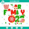 Christmas 2023 SVG and PNG files with "We Are Family" theme for digital crafting projects, including holiday decorations and gifts.