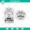 "We Are The Granddaughters Of The Witches You Couldn't Burn SVG - Powerful feminist quote on a black background with witch hat silhouette."