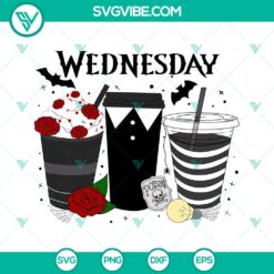 Wednesday Adams inspired coffee latte SVG file for download. Perfect for Halloween crafts. High-quality Wednesday SVG files.