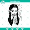 Wednesday Addams SVG design, featuring her drinking poison. Creepy and cute digital download for Halloween crafts and decor.