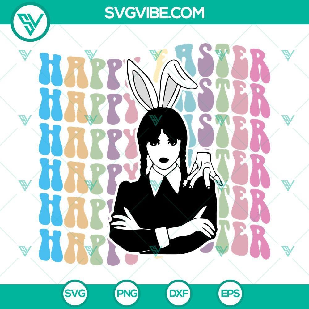 wednesday-addams-happy-easter-svg-wednesday-bunny-svg-easter-day-2023-svg-png-dxf-eps-7-mockup.jpg Wednesday Addams Easter bunny SVG design, perfect for Easter crafting projects. Download the goth-inspired Wednesday Addams Happy Easter file.