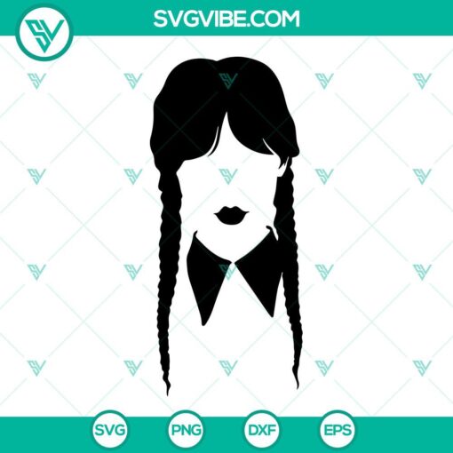 Wednesday Addams SVG featuring Jenna Ortega, instant download in PNG, DXF, EPS format. Perfect for crafts, printing, and digital projects.