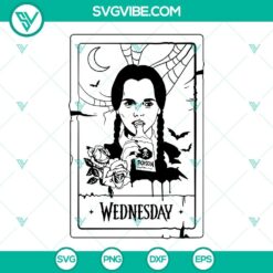 Wednesday Addams-themed tarot card SVG file featuring illustrations of Wednesday Addams, ideal for spooky and gothic designs.