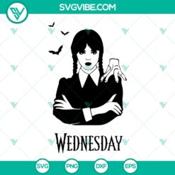 Wednesday and Thing hand SVG download featuring Nevermore Academy design with Jenna Ortega in spooky style.