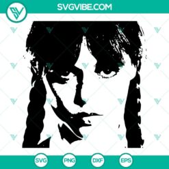 Wednesday Addams inspired SVG file with a stern facial expression, suitable for Halloween crafts and projects.