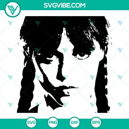 Wednesday Addams inspired SVG file with a stern facial expression, suitable for Halloween crafts and projects.