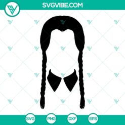 Wednesday Addams inspired SVG download, Addams Family theme with intricate hair design, includes PNG image. Ideal for crafts and projects.