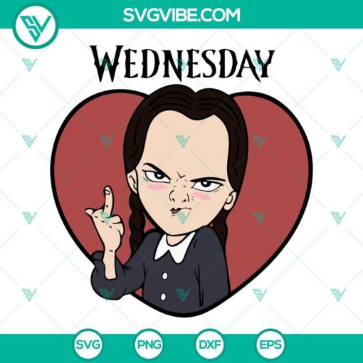Wednesday Addams themed SVG files with a middle finger design for anti-Valentine's Day projects. Ideal for sarcastic and rebellious crafts.