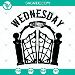 Wednesday Nevermore Academy SVG file featuring intricate design elements and the name "Wednesday" in elegant typography. Ideal for crafters and fans of gothic aesthetics.