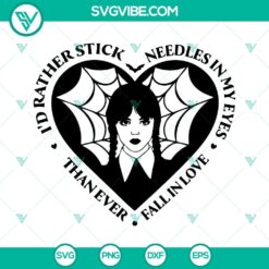 Wednesday Addams heart themed SVG file with text "I'd Rather", perfect for Valentine's Day crafts.