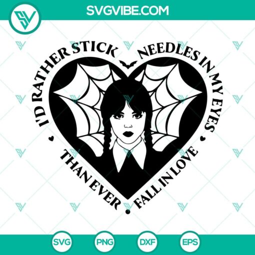 Wednesday Addams heart themed SVG file with text "I'd Rather", perfect for Valentine's Day crafts.