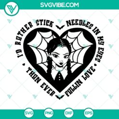 Wednesday Valentine's heart SVG with "I'd rather stick" quote in a trendy and playful design - perfect for Valentine's Day projects.