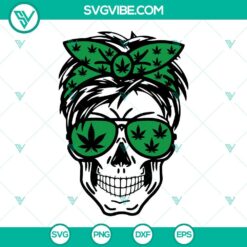 Weed Mom Skull Messy Bun SVG Images Bundle, Cannabis Skull SVG Image, 4