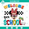 Welcome back to school Minnie Mouse and teacher digital SVG files for kids, perfect for school projects and crafts.
