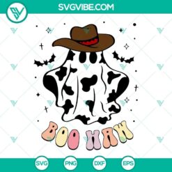 Western Ghost and Cowboy Ghost Halloween SVG images, spooky Boo Haw design, perfect for Halloween crafts and decorations.