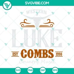 Western Luke Combs country music EST 1990 SVG image featuring a retro bull skull design, ideal for country music fans and enthusiasts.