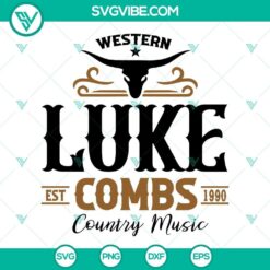 Western Luke Combs Est 1990 country music concert tour SVG file with themed images for fans.